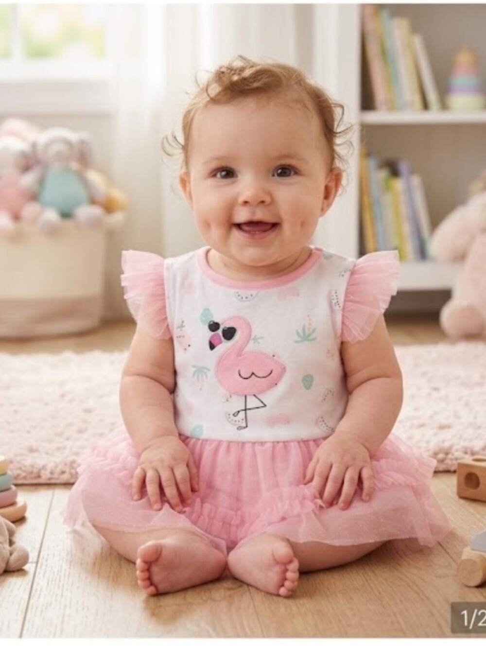- Limited Too flamingo pink baby dress 3/6 months